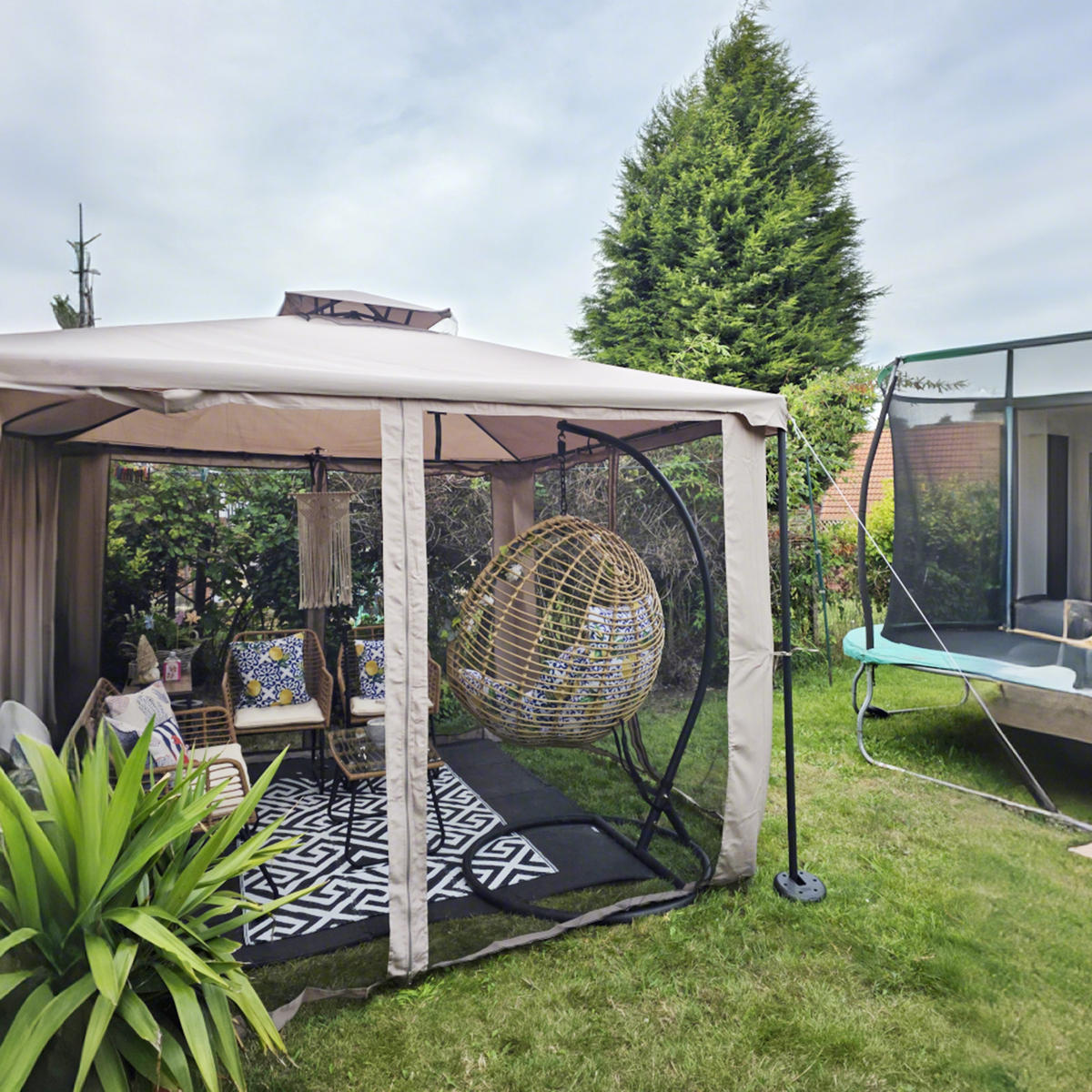 PAVILION DE-12549 3x3 m mit Doppeldach und Mückennetzen Grau - Grau, Metall (294/265/294cm) - ComfortXL