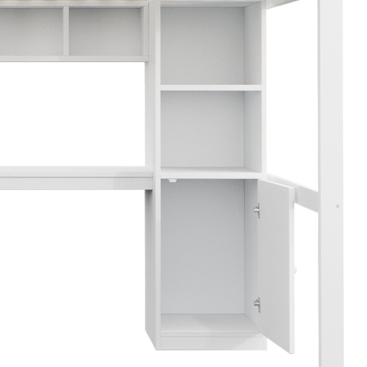 HOCHBETT 140/200 cm in Weiß mit Treppe, Schreibtisch, Regalen, Schränken, LED und Steckdosen aus Holz - Weiß, Holzwerkstoff - STILVORA