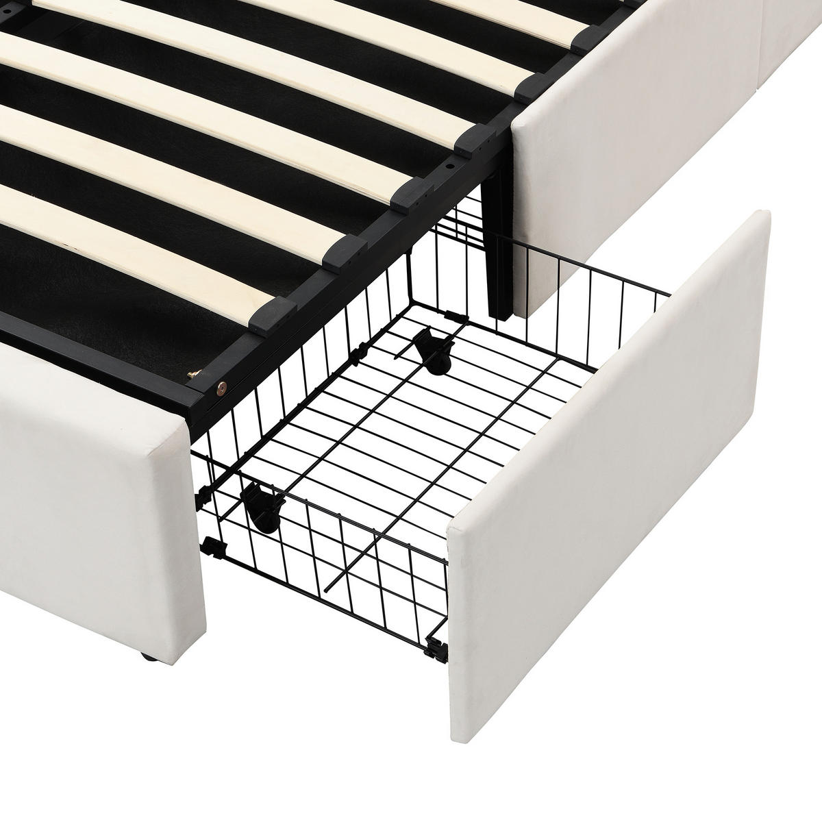 POLSTERBETT 140x190 Velours Hydraulik 3 Schubladen Beige - Beige, Holzwerkstoff - FLIEKS