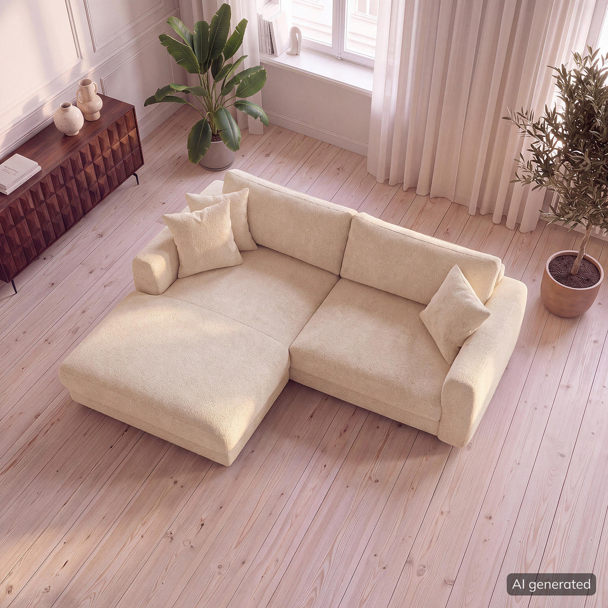 ECKSOFA mit Longchair - Beige/Schwarz, Holz/Kunststoff (238/183cm) - home24