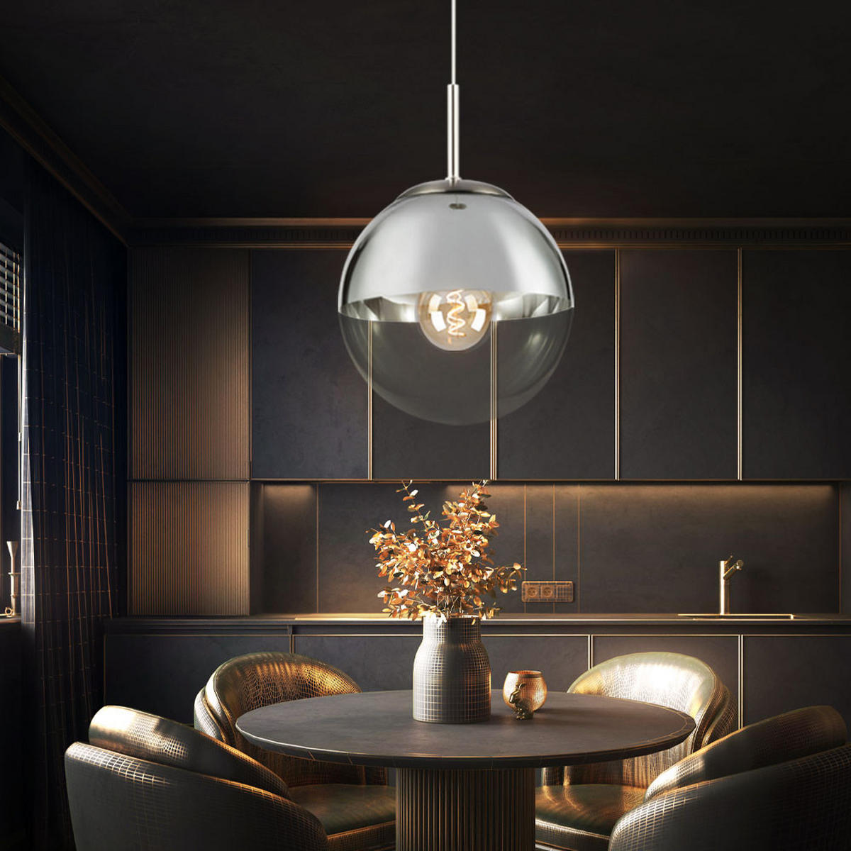 LED HÄNGELEUCHTE VARUS Chrom Silber - Silberfarben, Glas (25/25/120cm) - Globo Lighting