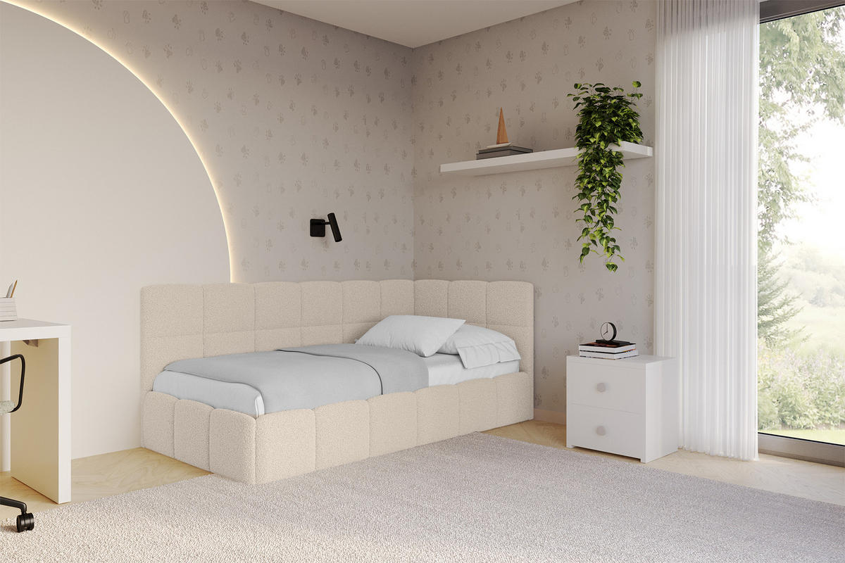 EINZELBETT Jugendbett mit Bettkasten Links, mit Matratze - LIVY 80x200 Dunkelbeige - Mokka, Holzwerkstoff/Textil (80/200cm) - ALTDECOR