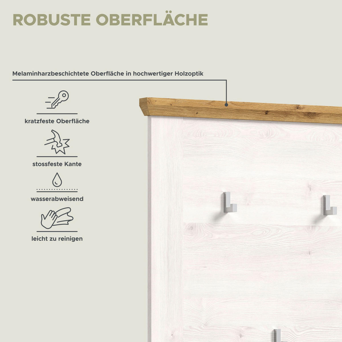 GARDEROBENPANEEL Verona Garderobe in Sibiu Lärche Nb. und Artisan Eiche Nb. B/H/T: 68x103x4 cm - Lärchefarben, Holzwerkstoff (68/103/4cm) - Homes & Jones
