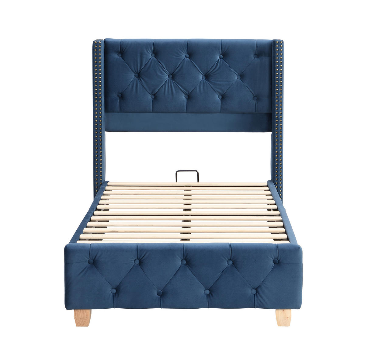 POLSTERBETT aus Samt 90x200 cm Blau mit Lattenrost, Kopfteil und Knopfheftung - Blau, Textil (90/200cm) - IVMEU