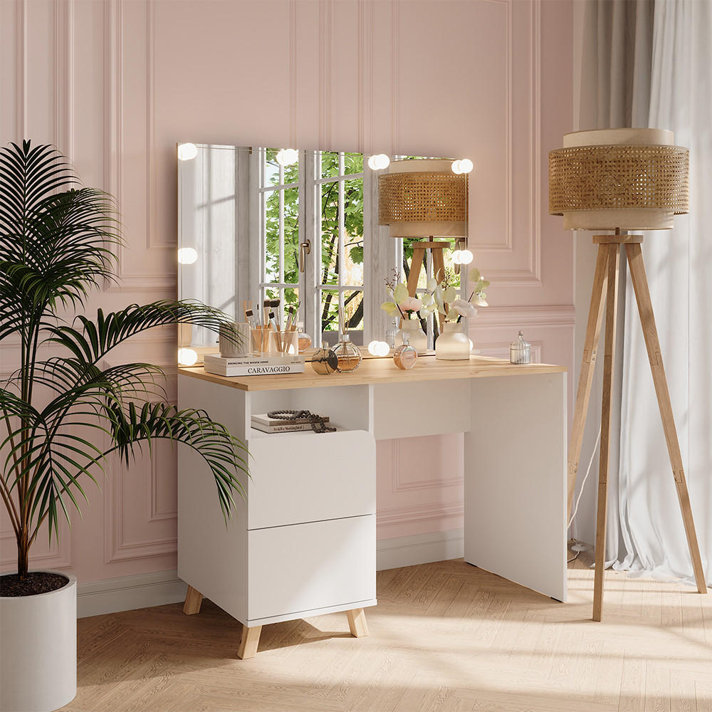 Thumbnail - Vicco Schminktisch, Weiß, Eiche Artisan, Holzwerkstoff, 1 Fächer, 4 Schubladen, Rechteckig, 110x75x55 cm, Schlafzimmer, ...