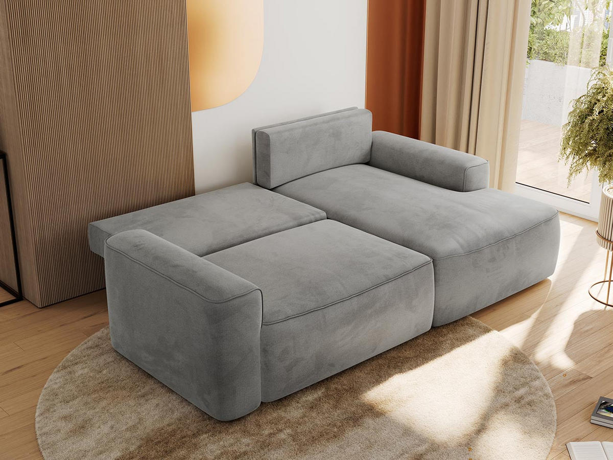 ECKSOFA BELLUNO L Hellgrau Velvet - Rechts - Hellgrau/Schwarz, Textil (233/144cm) - MKS