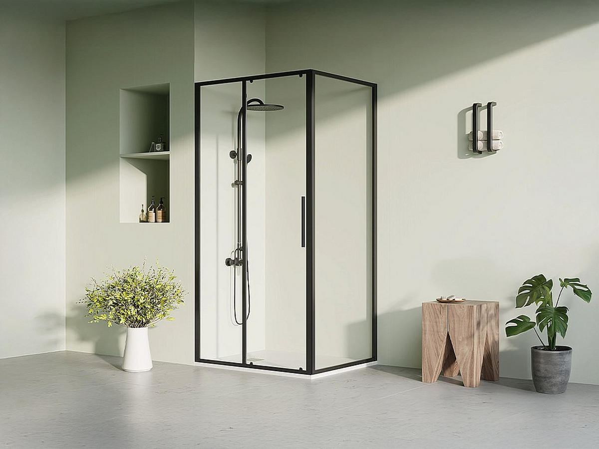 DUSCHWAND - 100 cm x 80 cm - metall - schwarz Toroni - Schwarz, Glas/Metall (100/195cm) - Vente-Unique