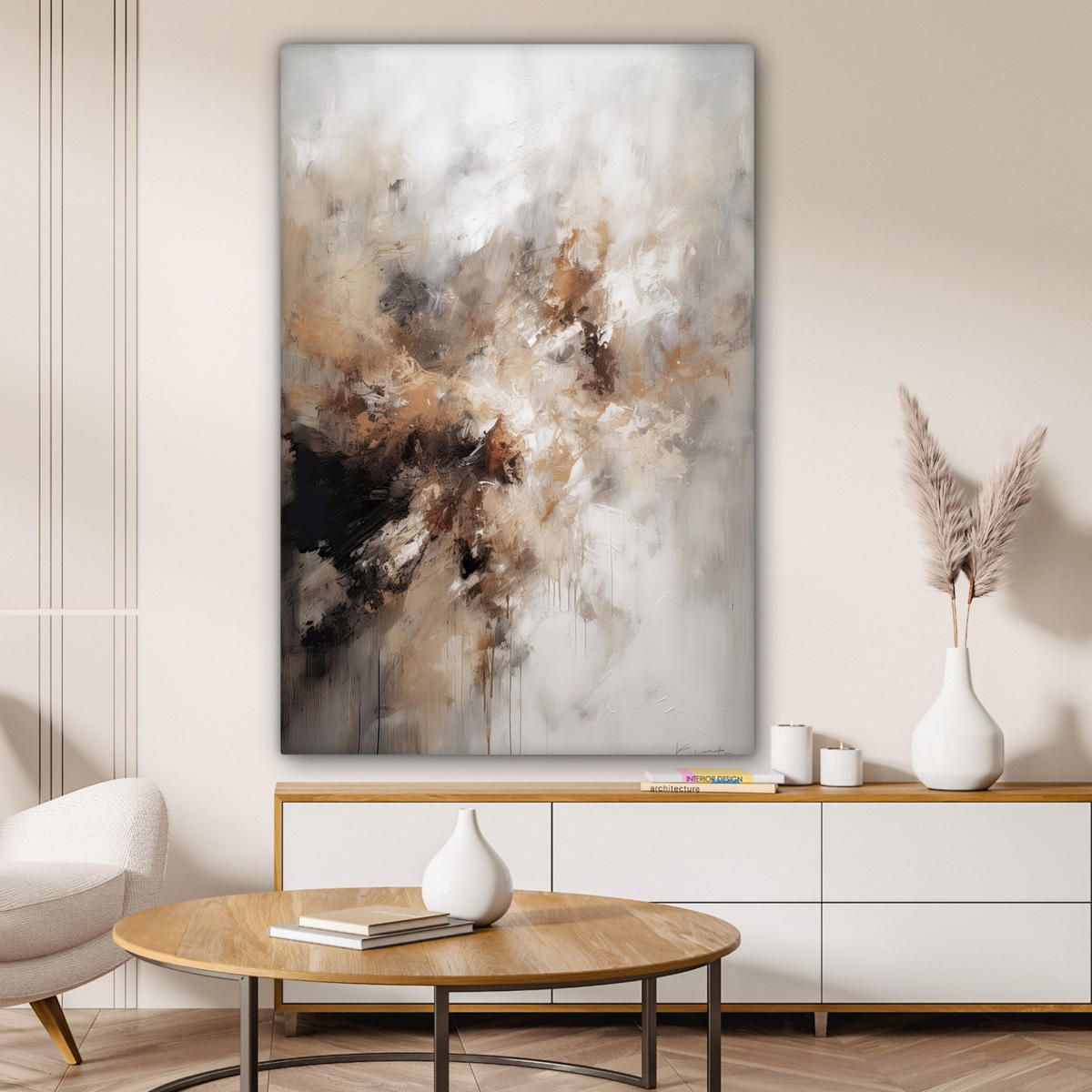 LEINWANDBILD - Farbe - Abstrakt - Beige - Kunst - 80x120 - Wanddeko - Greige, Textil (80/120cm) - MuchoWow