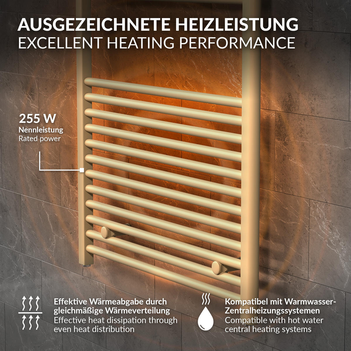RUČNÍKOVÝ radiátor 500 x 800 mm, béžový, rovný s bočním připojením - béžová, kov (50/80/3cm) - LuxeBath