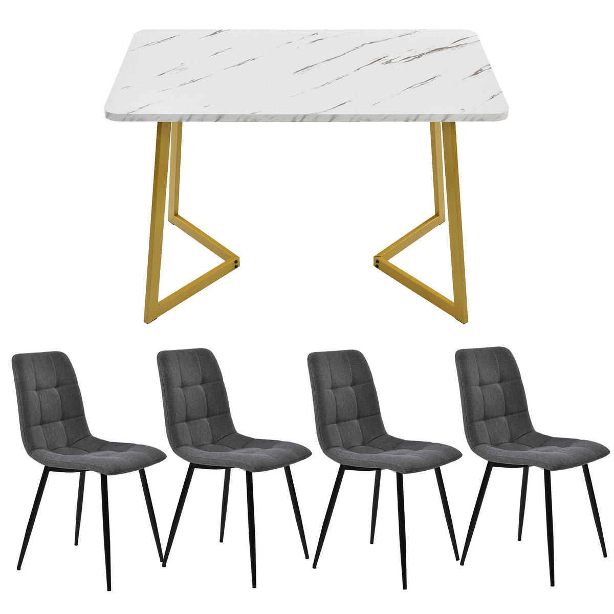 JÍDELNÍ SESTAVA 117cm 4 Židle Obdélník Len Zlatá - různobarevná, kompozitní dřevo (117/75/68cm) - FLIEKS