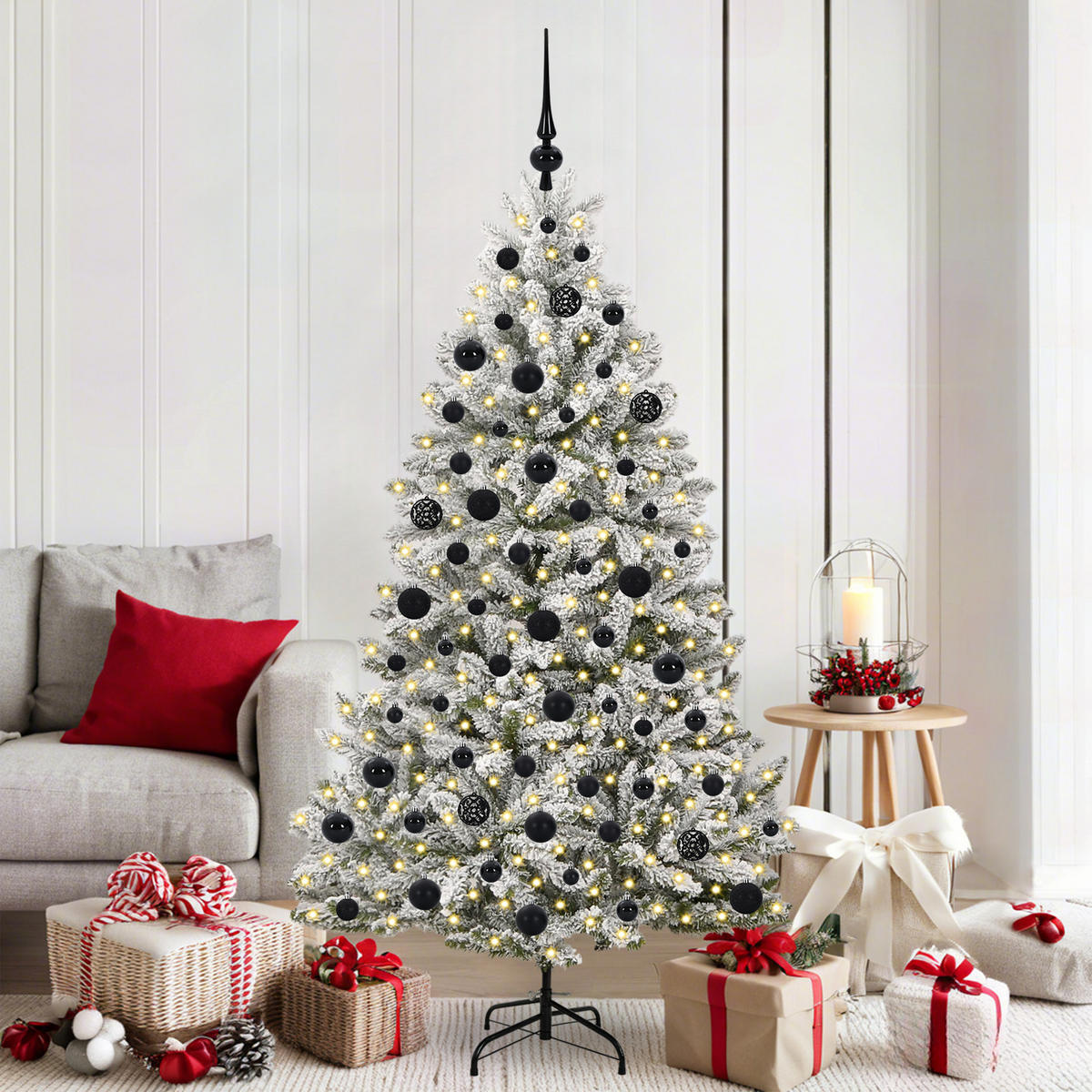 WEIHNACHTSBAUM Künstlicher Klappbarer 90/90/180 cm Grün PVC - Schwarz/Weiß, Kunststoff (180cm) - vidaXL