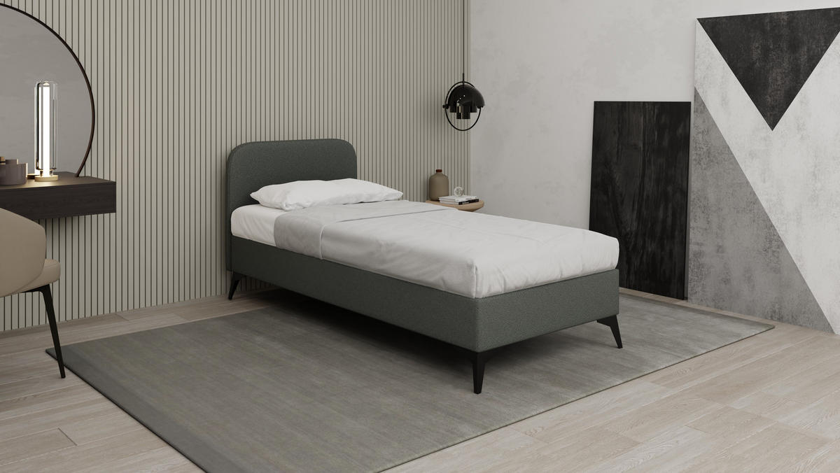 POLSTERBETT Mavilo 90 x 200 cm mit Bettkasten und Lattenrost Taschenfederkernmatratze POCKET H3 - dunkelgrau - Dunkelgrau, Holz (90/206cm) - Panda Möbel
