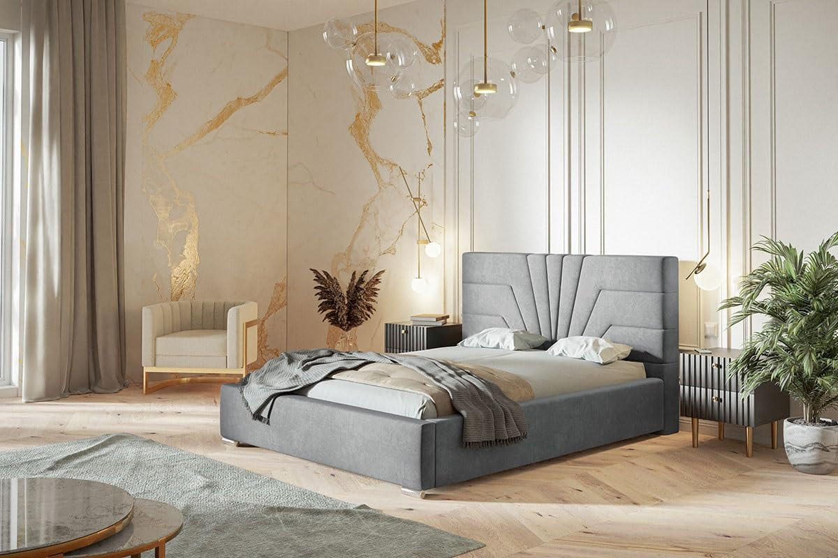 POLSTERBETT Athene mit Kopfteil, 180x200 cm, Doppelbett mit Bettkasten und Lattenrost aus Holz, Velourstoff Grau - Grau, Holz/Textil (180/200cm) - Alpi-Möbel