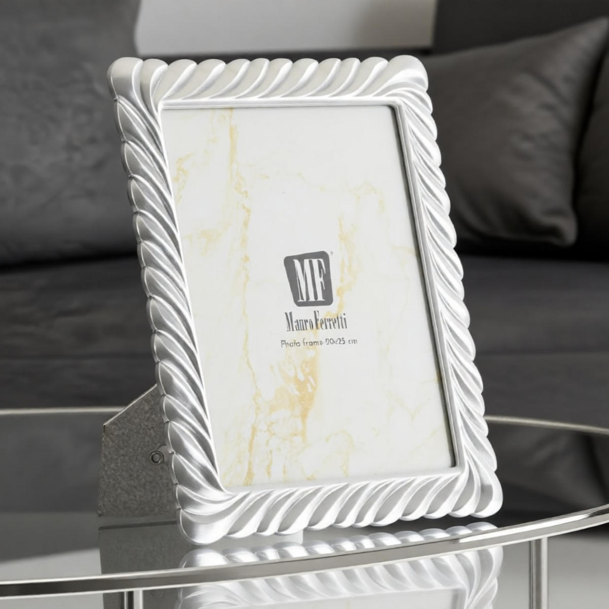 BILDERRAHMEN Carvy, Fotoformat 20 x 25 cm, silberfarben, Polyresin und Glas, Rahmen 26,3 x 1,6 x 31,2 cm - Silberfarben, Glas/Kunststoff (26.3/31.2/1.6cm) - Mauro Ferretti