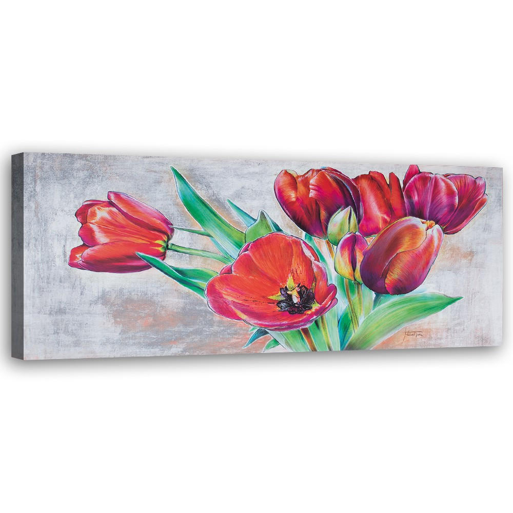WANDBILD blumenstrauß aus roten tulpen - Rot, Textil (90/30cm) - Feeby