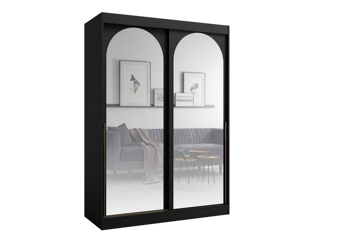 SCHIEBETÜRENSCHRANK MOSSA 150 / 215 / 65 cm in Schwarz / Gold - Goldfarben/Schwarz, Holzwerkstoff (150/215/65cm) - Deine Möbel 24