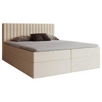 BOXSPRINGBETT 140x200 Daliro, Samt, Bettkasten, Matratze H3, Vanille - Ecru, Holz/Textil (140/200cm) - Emporius