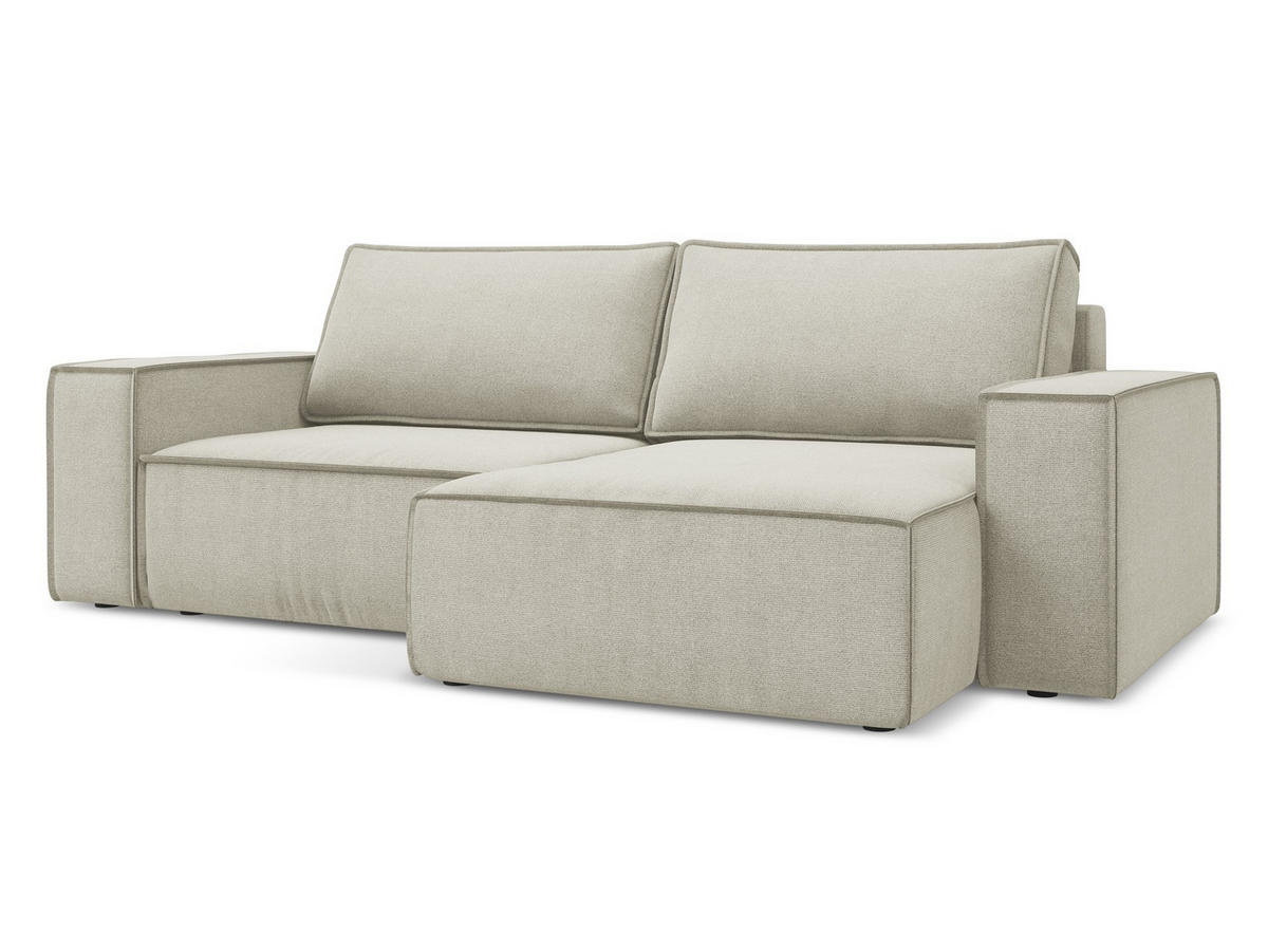 ECKSOFA mit Schlaffunktion Strukturstoff Stoff Beige - Beige/Creme, Kunststoff/Textil (257/148cm) - Makamii