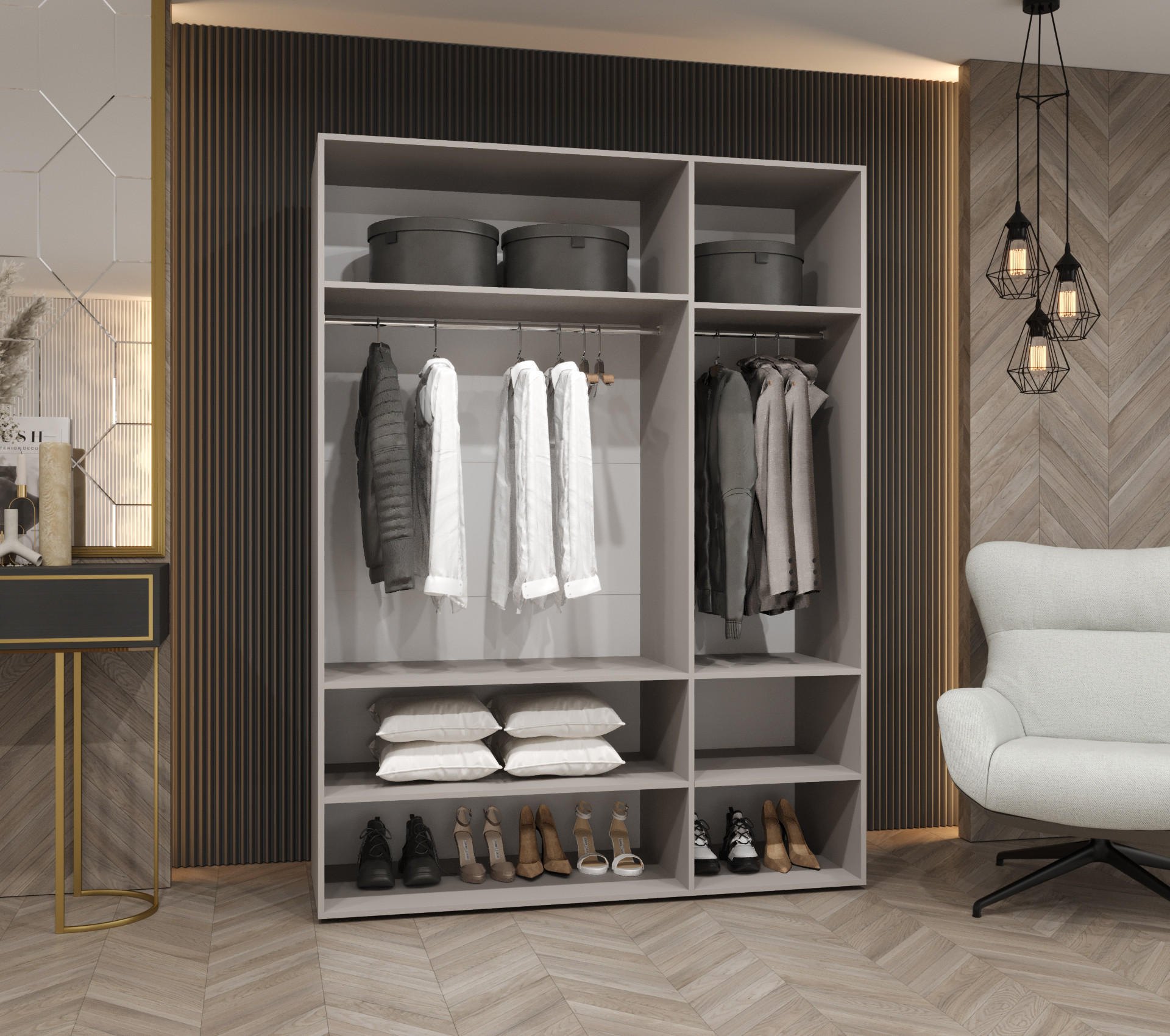Thumbnail - Abiks Möbel Drehtürenschrank, Kaschmir, Gold, Holz, Nachbildung, 6 Fächer, Rechteckig, 150x202x52 cm, Schlafzimmer, Klei...