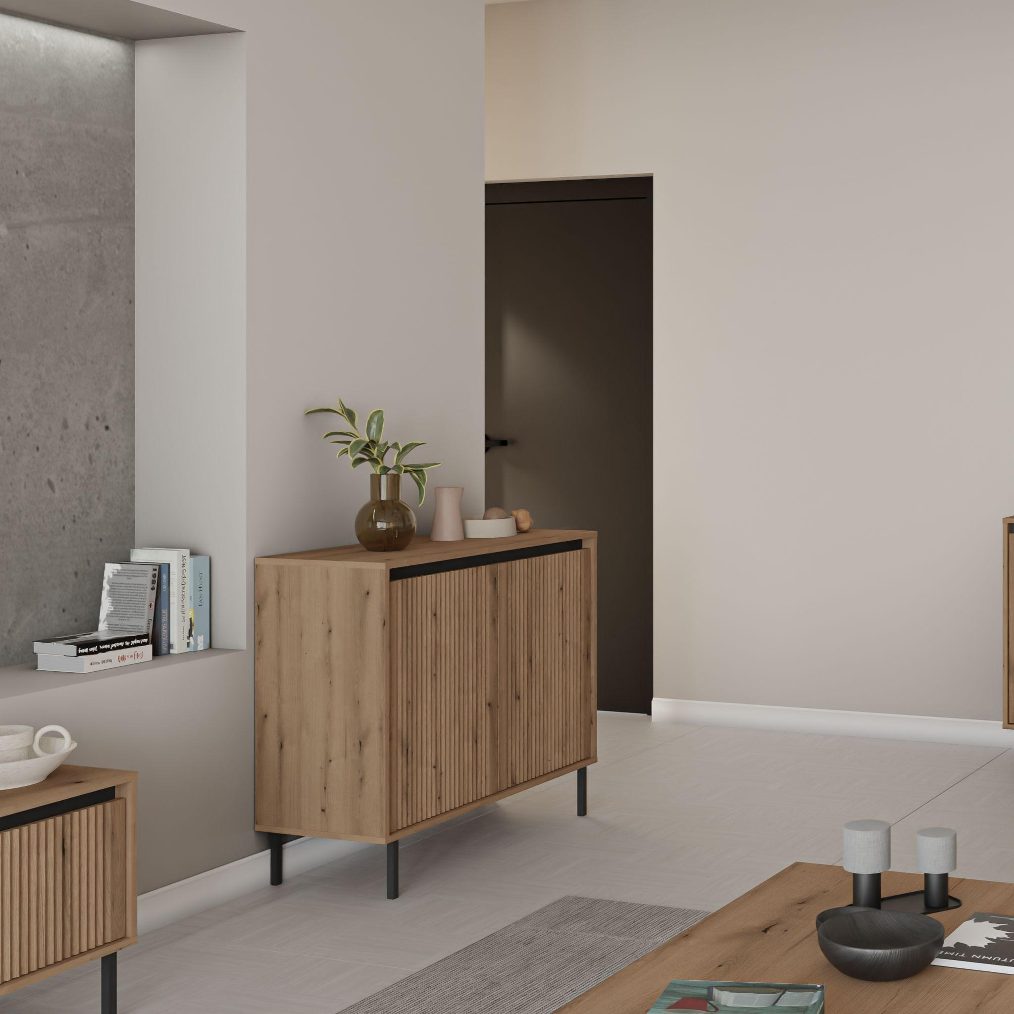 KOMMODE OSTIA 100/85/40 cm mit 2 Türen Goldfarben - Goldfarben, Holzwerkstoff (100/85/40cm) - MASSENO