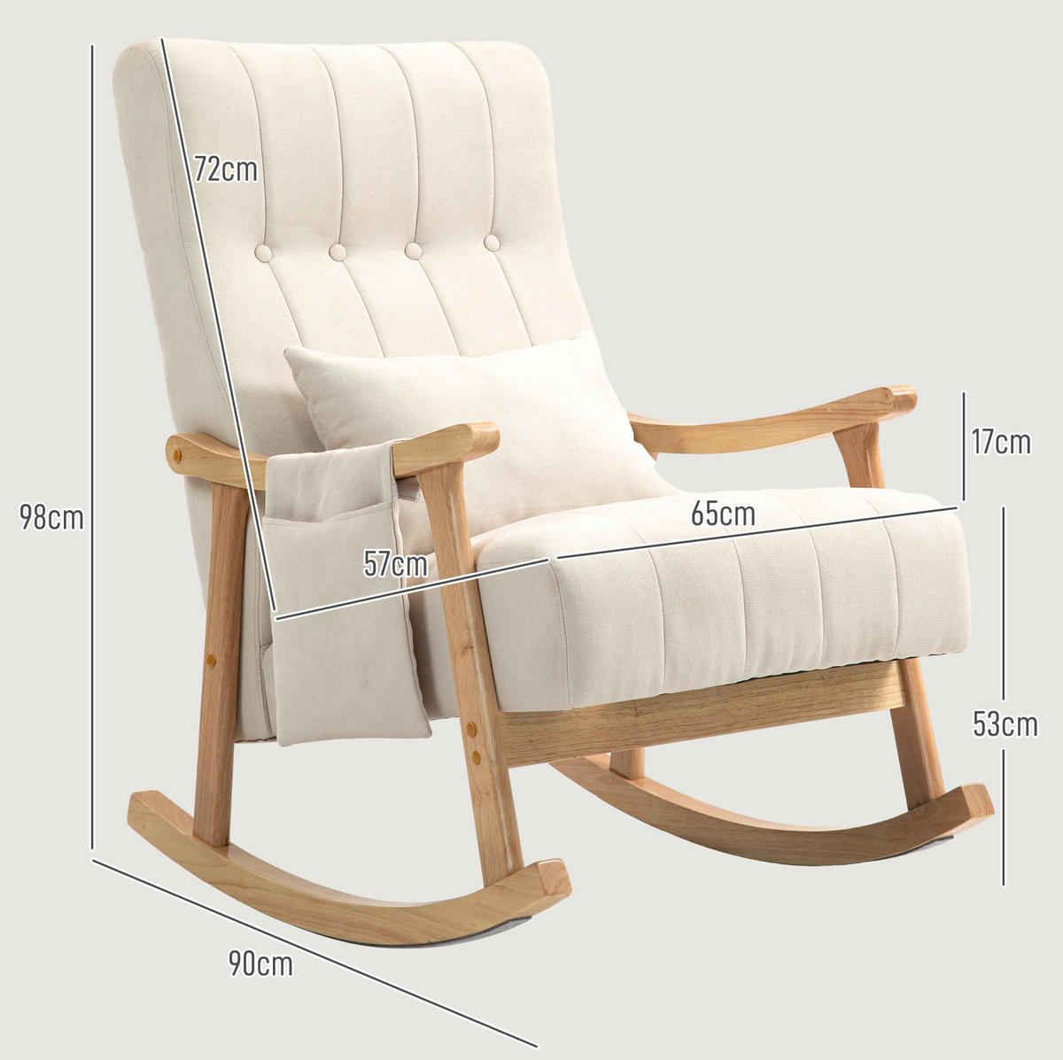 SCHAUKELSTUHL 65/90/98 cm in Beige mit Lendenkissen und Seitentasche - Beige, Textil (65/98/90cm) - Flora Grace