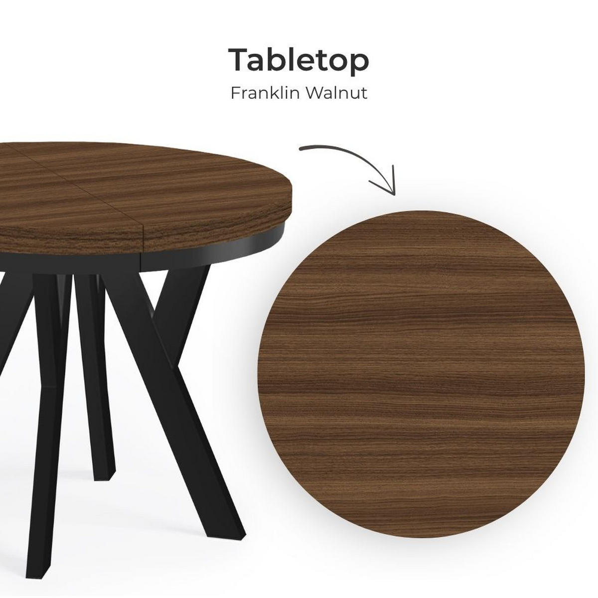 ESSTISCH Runder Ausziehbarer PERO 90/190 mit einem Ring-Gestell, Franklin Nuss / Schwarz - Dunkelbraun/Schwarz, Holz (190/90/77cm) - Dekori_Interiors