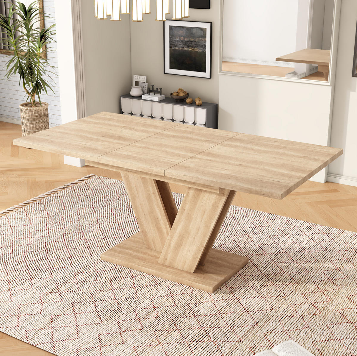 JÍDELNÍ stůl 140/180/80 cm dubový z MDF rozkládací s V-nohami - barva dubu, kompozitní dřevo (180/80/75.5cm) - OKWISH