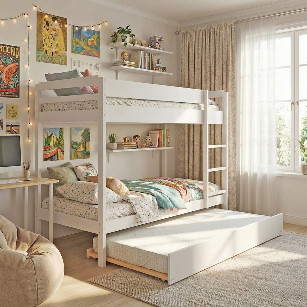 ETAGENBETT WALLY mit Schublade-Bett/ 3x 90x190 - Weiß - Weiß, Holz (90/190cm) - Weber Industries