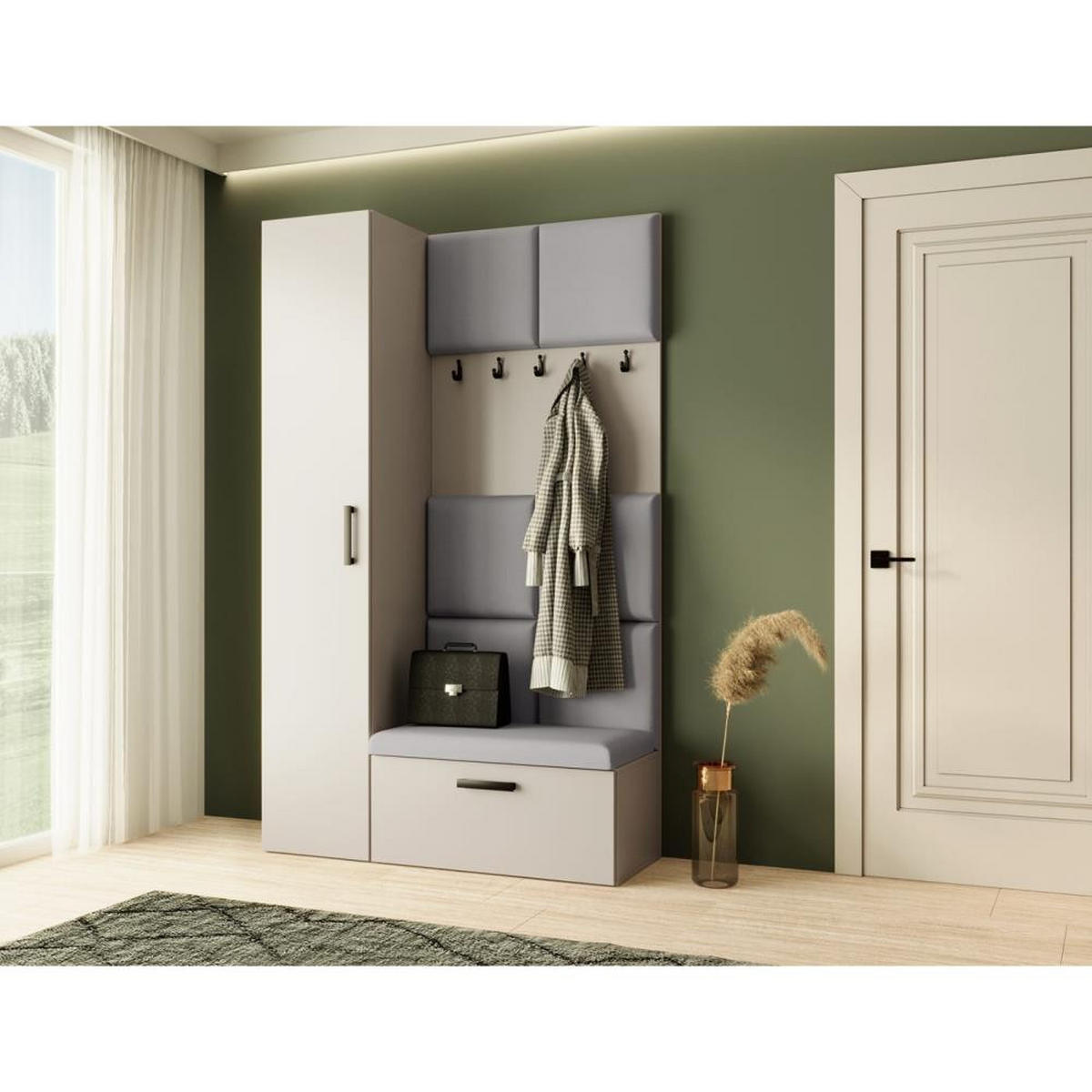 GARDEROBE Margaret I+IV 121/203/43 mit gepolsterten Paneelen - Kaschmir/Schwarz, Holzwerkstoff/Kunststoff (121/203/43cm) - Beautysofa