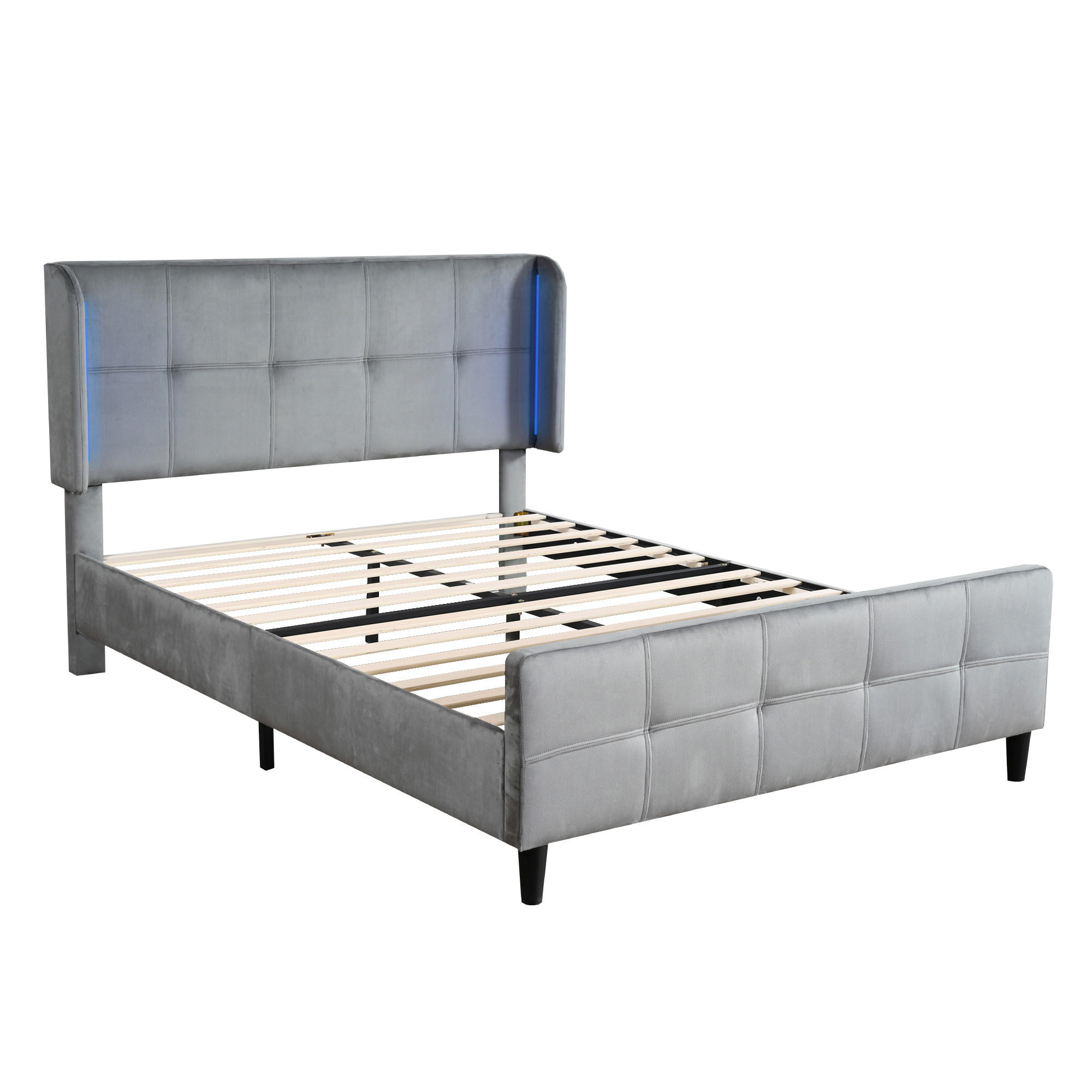 POLSTERBETT 140/200 cm mit 16-Farben-LED, verstellbarem Kopfteil und Steppung, Grau - Grau, Textil (140/200cm) - Redom