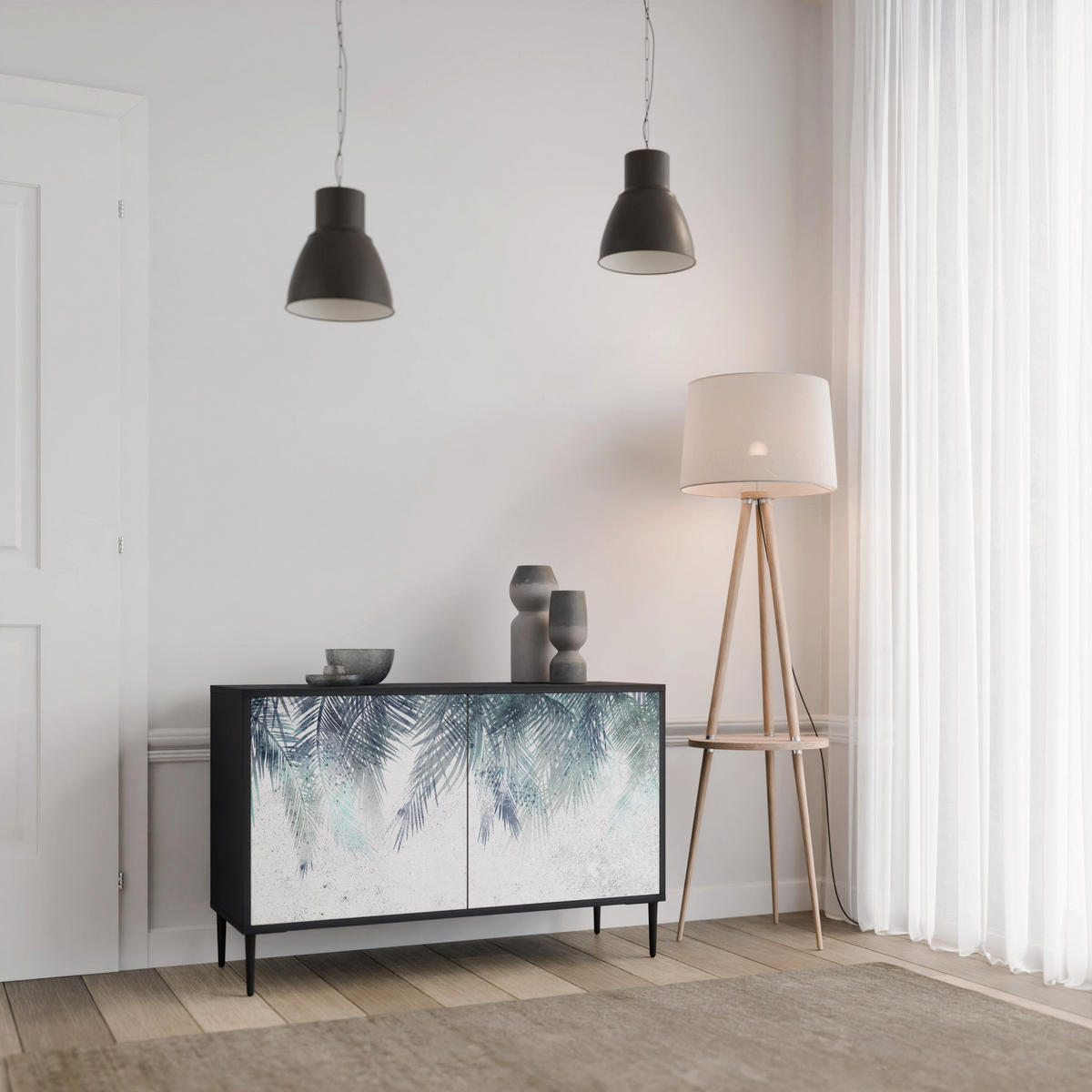 SIDEBOARD PALM VEIL, Eicheneffekt, 111x42x77,5 cm, 2 Türen - Eichefarben/Buchefarben, Holzwerkstoff/Buchenholz (111/77.5/42cm) - SpaceRebels