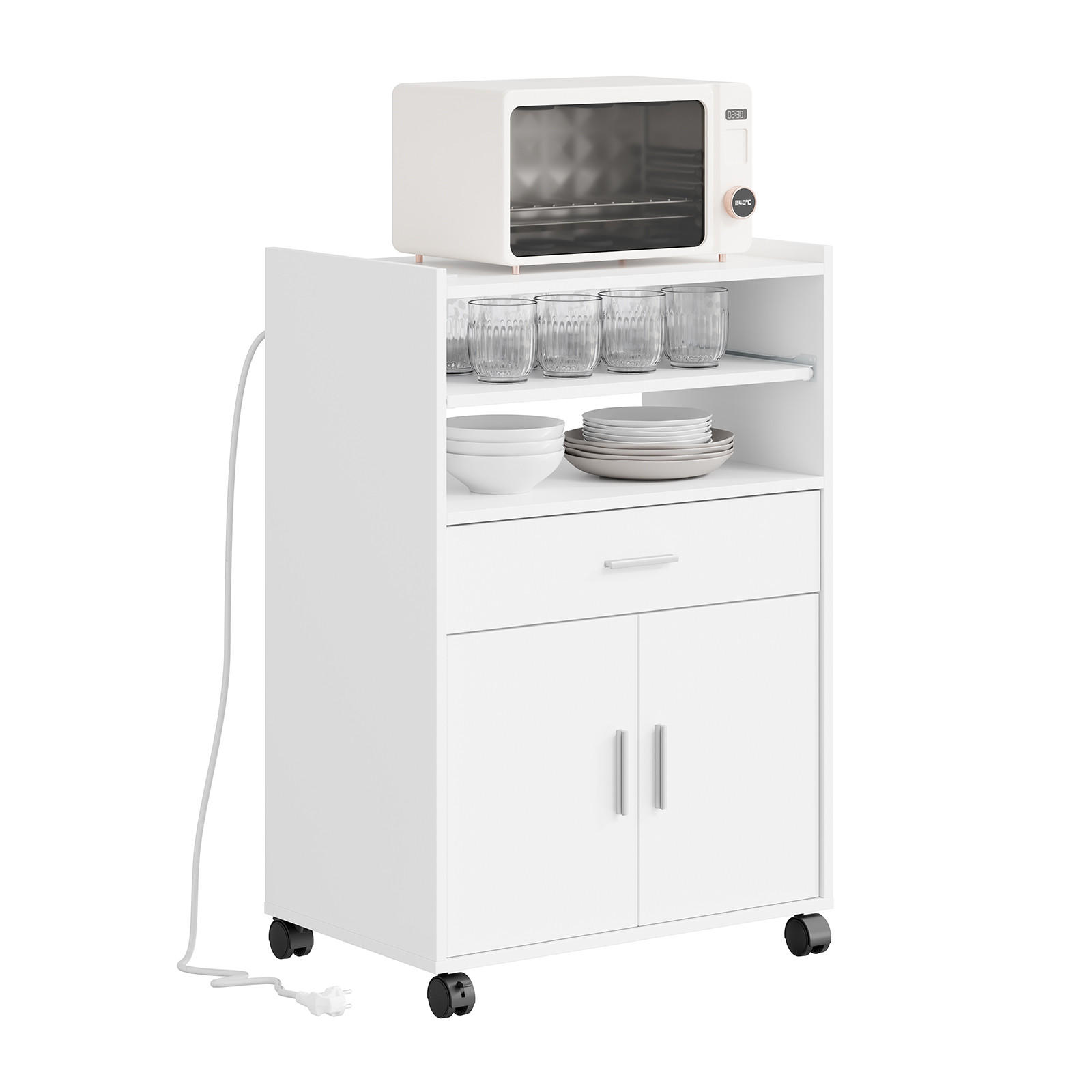 MIKROWELLENSCHRANK mit 4-in-1-Ladestation 61,5×40×92 cm - Ahornfarben, Fell (61/92/40cm) - SoBuy
