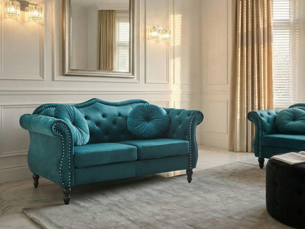 2-SITZER-SOFA Samtstoff Blaugrün Skien - Jadegrün, Textil (166/86/78cm) - Beliani