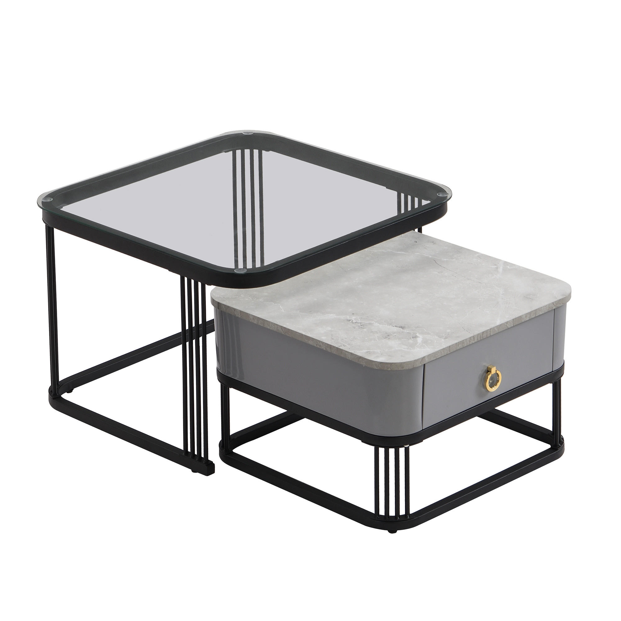 COUCHTISCHSET Schwarz 60/60/45 cm - Schwarz, Holzwerkstoff/Metall (60/60/45cm) - Urban Meuble