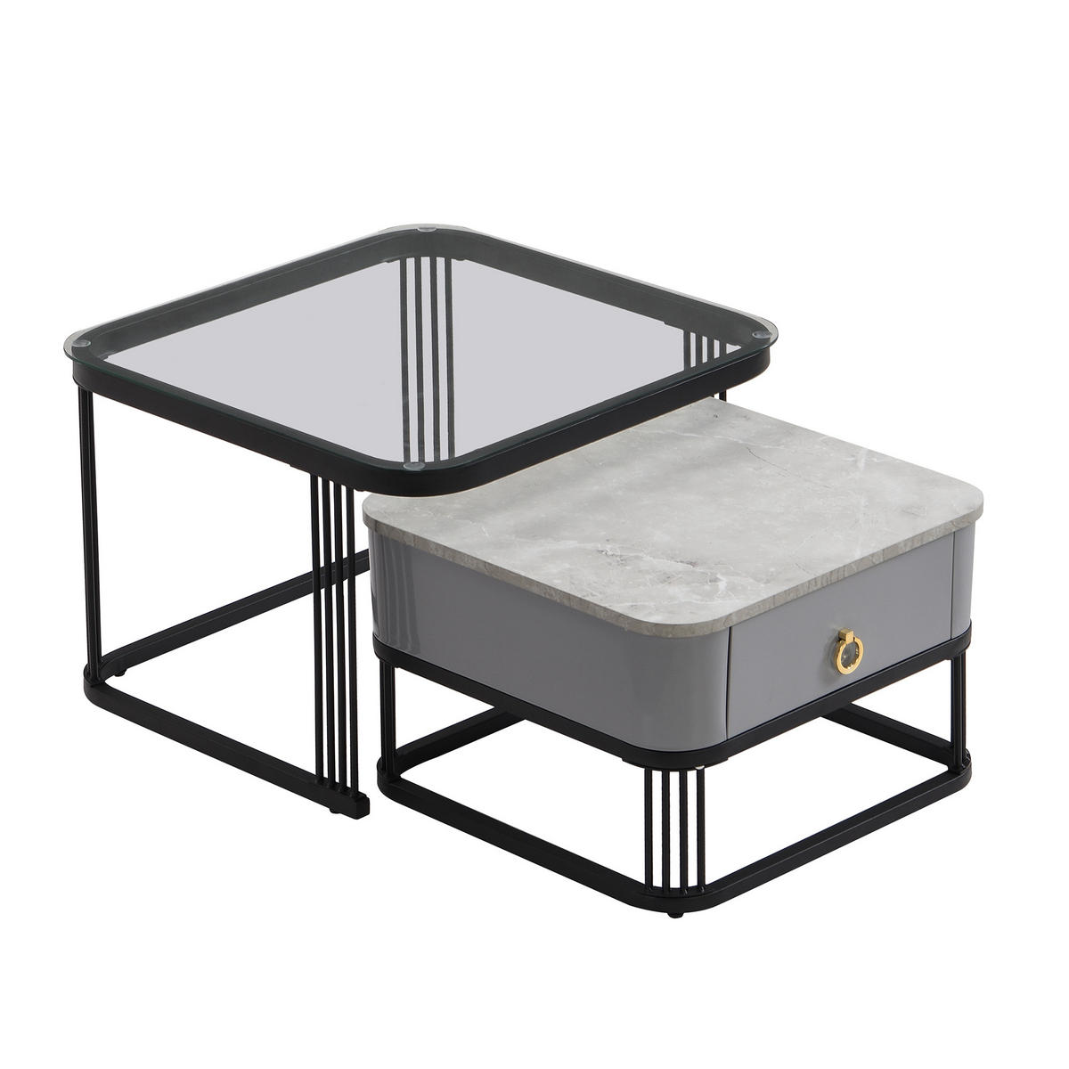 COUCHTISCHSET Schwarz 60/60/45 cm - Schwarz, Holzwerkstoff/Metall (60/60/45cm) - Urban Meuble