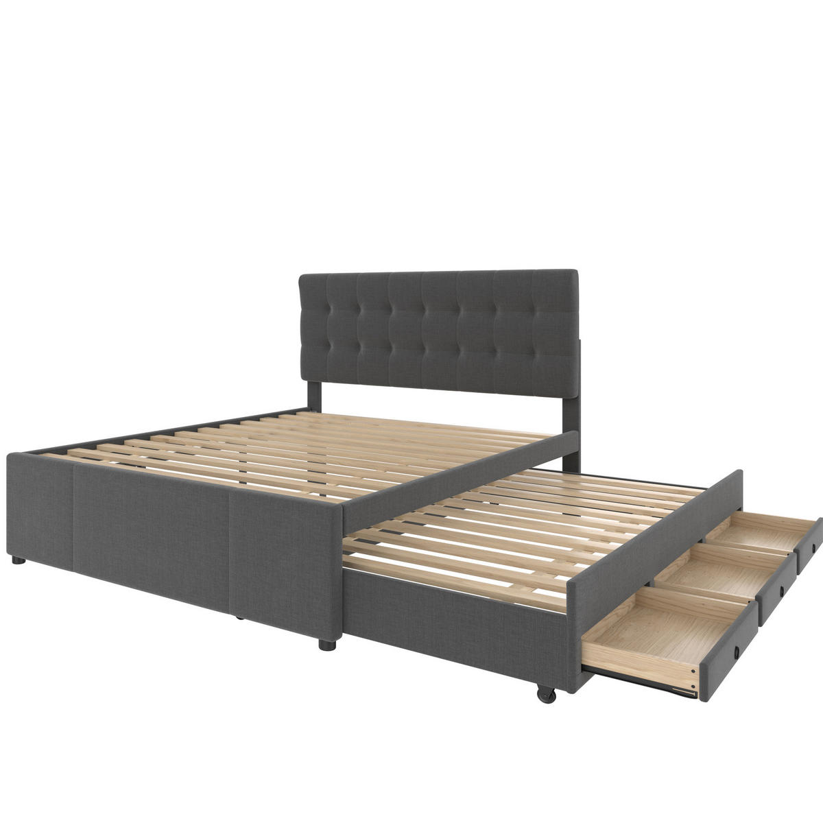 POLSTERBETT mit Ausziehbett und 3 Schubladen 140x200 cm Leinen Grau - Grau, Holzwerkstoff (140/200cm) - Beauniv