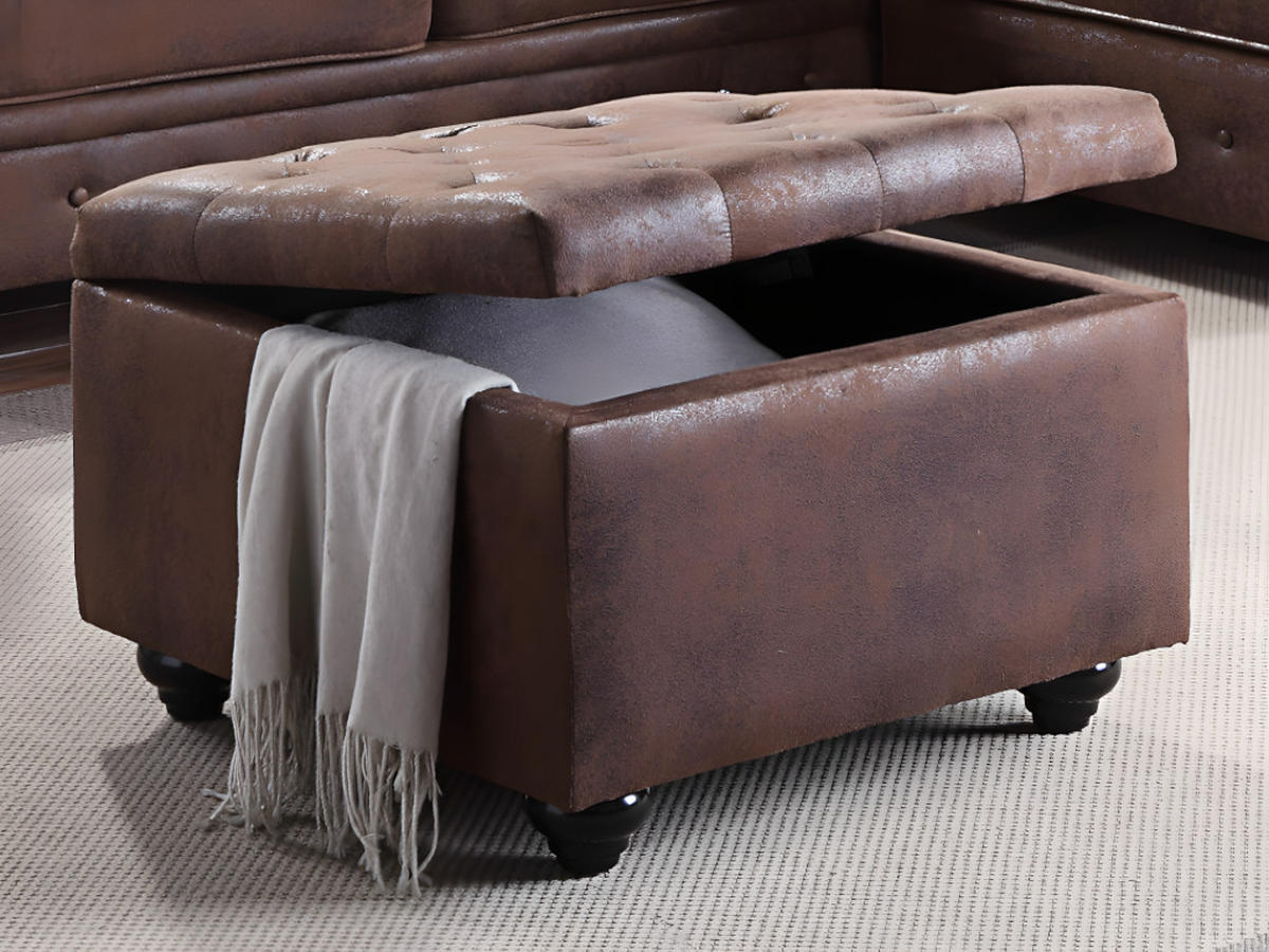 SITZHOCKER mit Staukasten - Microfaser - Braun - LOMAI - Braun, Textil (61/44/61cm) - Vente-Unique
