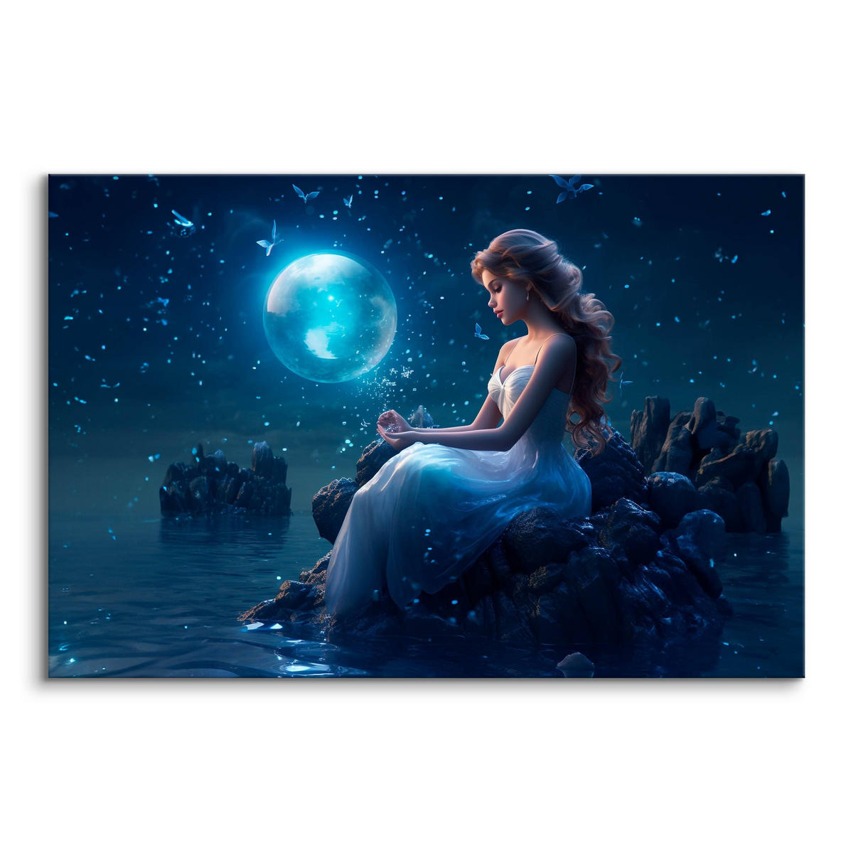 LEINWANDBILD für Schlafzimmer Frau Märchenland Abstraktion 100cm x 70cm - Blau/Violett, Textil (100/70cm) - Muralo