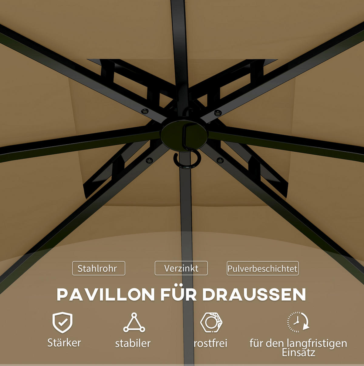 GARTENPAVILLON 335/335/285 cm mit Doppeldach, UV-Schutz und Seitenteilen aus Polyester, Beige - Beige, Textil (335/285/335cm) - Redom