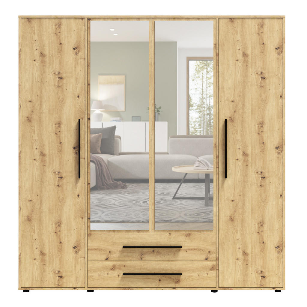 Thumbnail - Ravio Kleiderschrank, Eiche Artisan, Holzwerkstoff, 6 Fächer, 2 Schubladen, 200x206x59 cm, Schlafzimmer, Kleiderschränke...