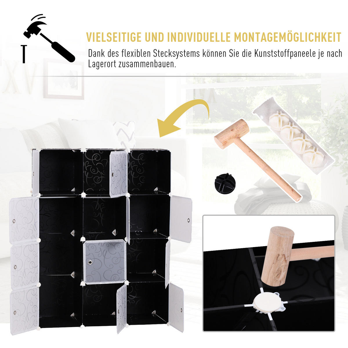 KLEIDERSCHRANK, Schwarz + Weiß - Schwarz, Kunststoff (47/145/111cm) - HOMCOM