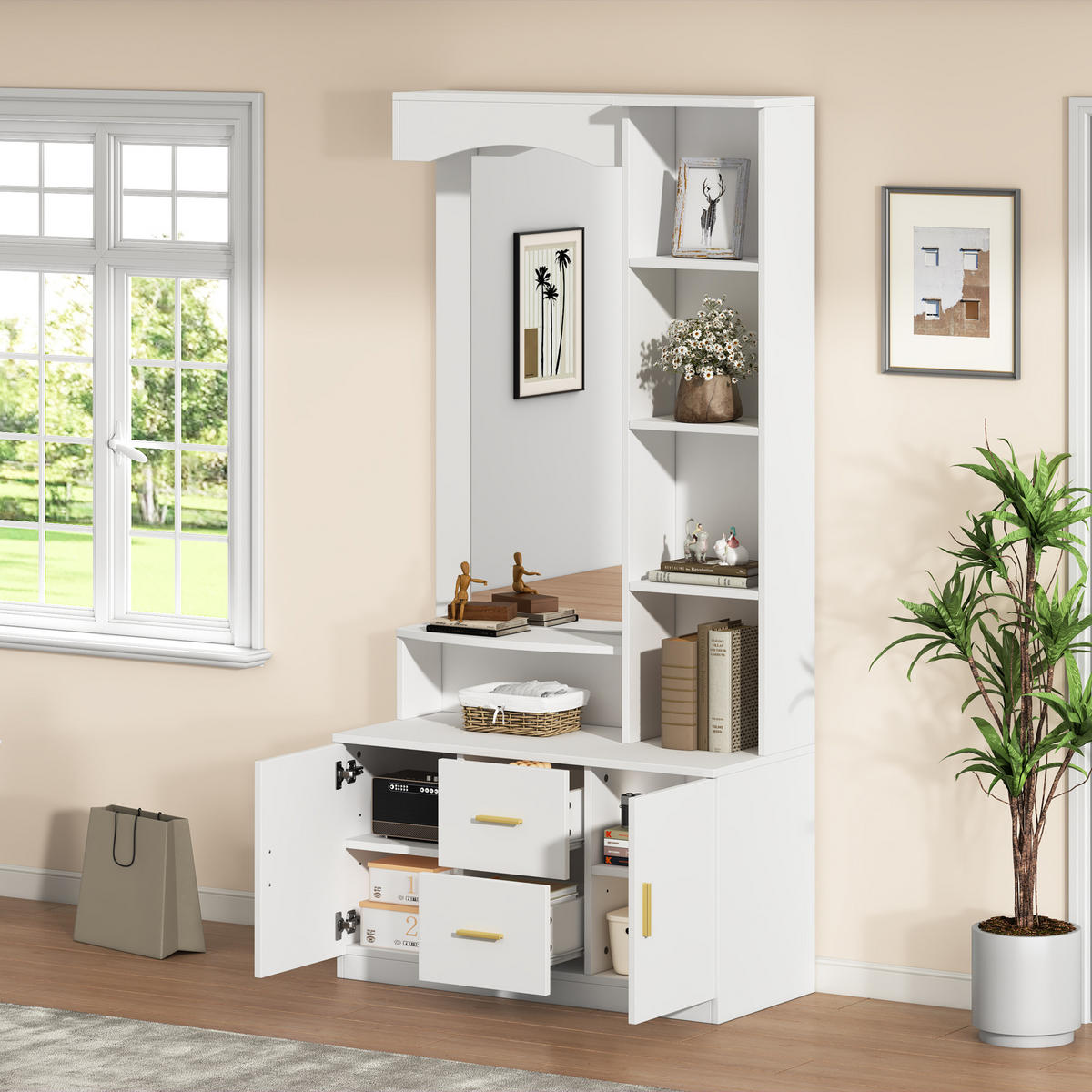 SCHUHSCHRANK aus MDF 90x40x180cm in Weiß mit Spiegel & Soft-Close - Weiß, Holzwerkstoff (90/180/40cm) - Modfu