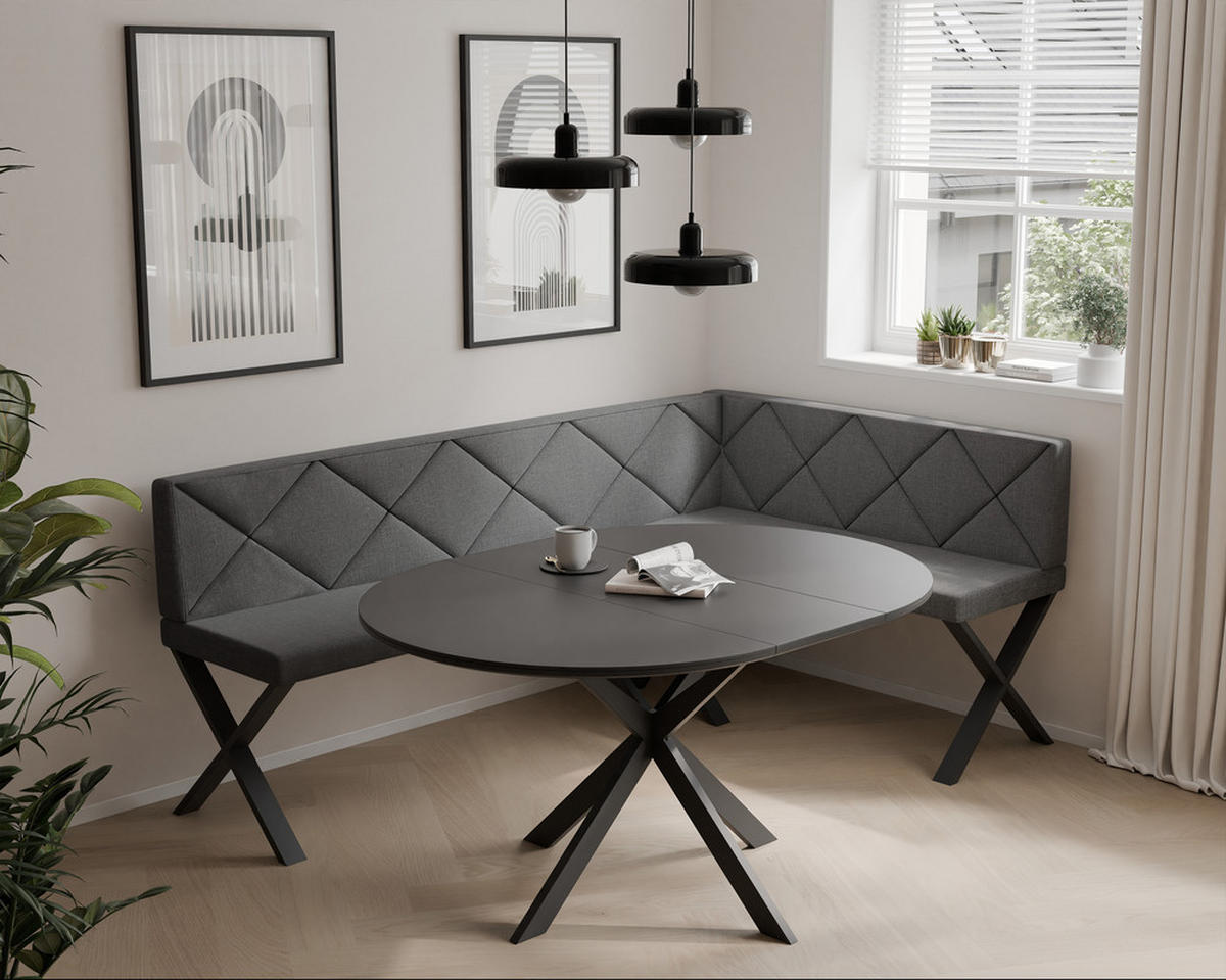 ECKBANK rechts VERO X Webstoff gesteppt, 142/196 cm Dunkelgrau - Dunkelgrau, Textil/Metall (142/196cm) - Idohome