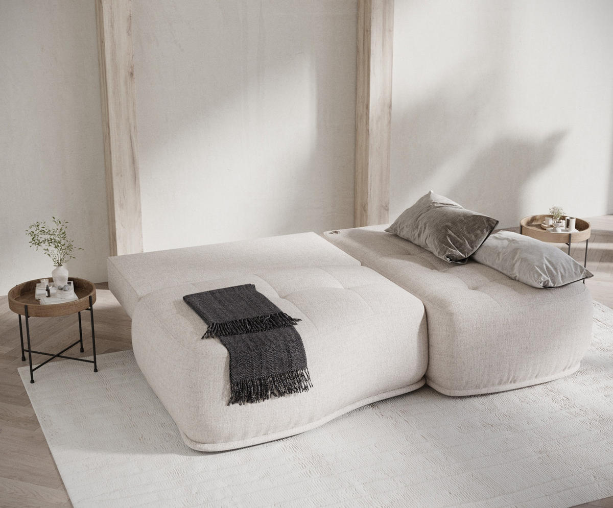 ECKSOFA MIT SCHLAFFUNKTION Batu Beige Webstoff - Beige/Schwarz, Holz/Holzwerkstoff (223/158cm) - Maison de Reve