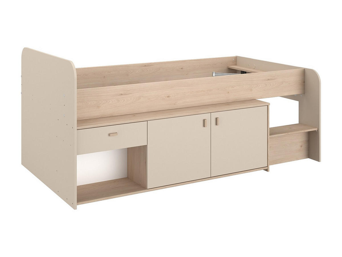 HALBHOCHBETT - 1 Person - holz - beige Lunobi - Beige, Holz (90/200cm) - Vente-Unique