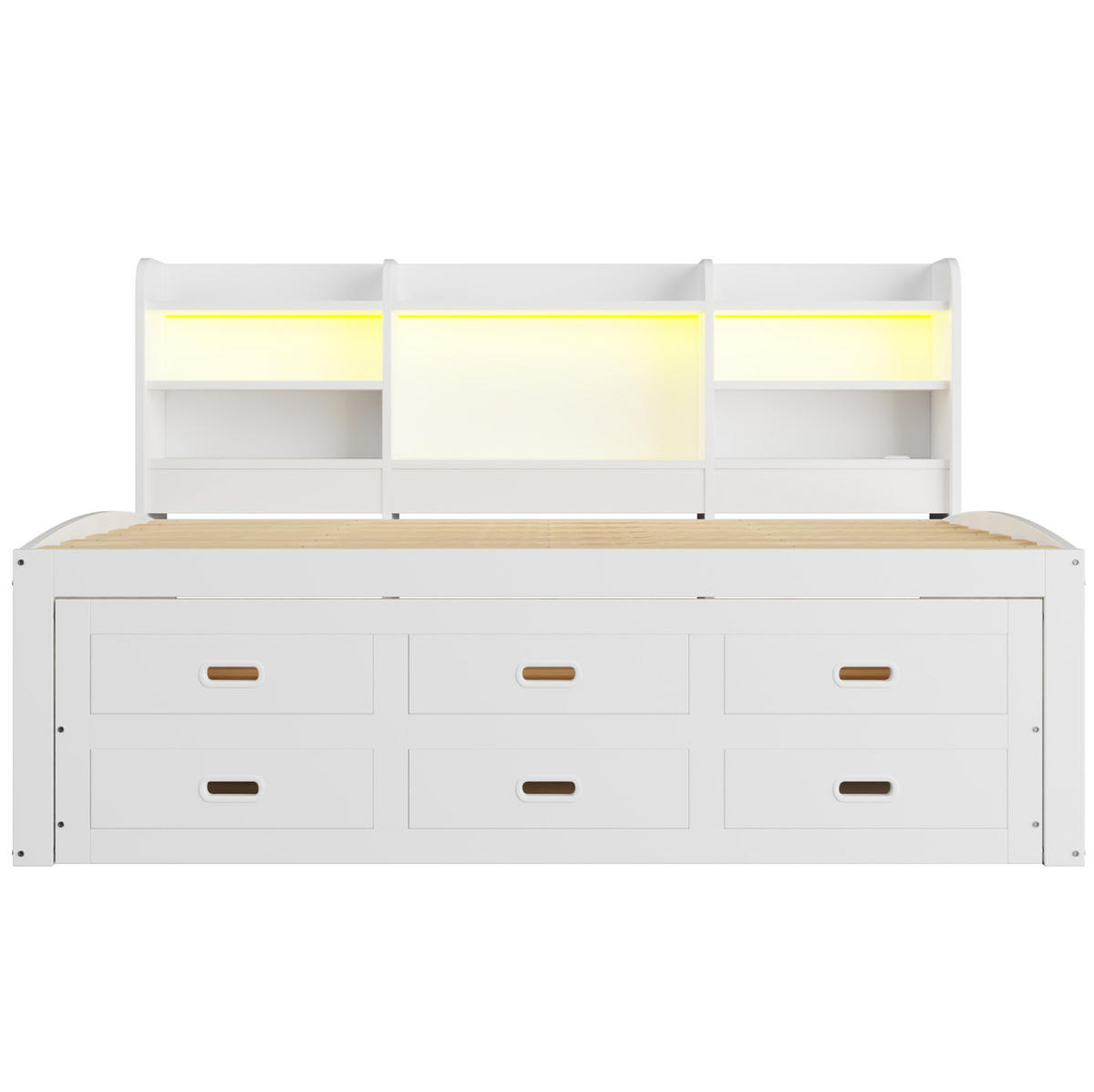 TAGESBETT 90/200 cm mit Ausziehbett, LED-Beleuchtung, USB-/Type-C-Anschluss und 3 Schubladen, Spanplatte/MDF, Weiß - Weiß, Holzwerkstoff (90/200cm) - Redom