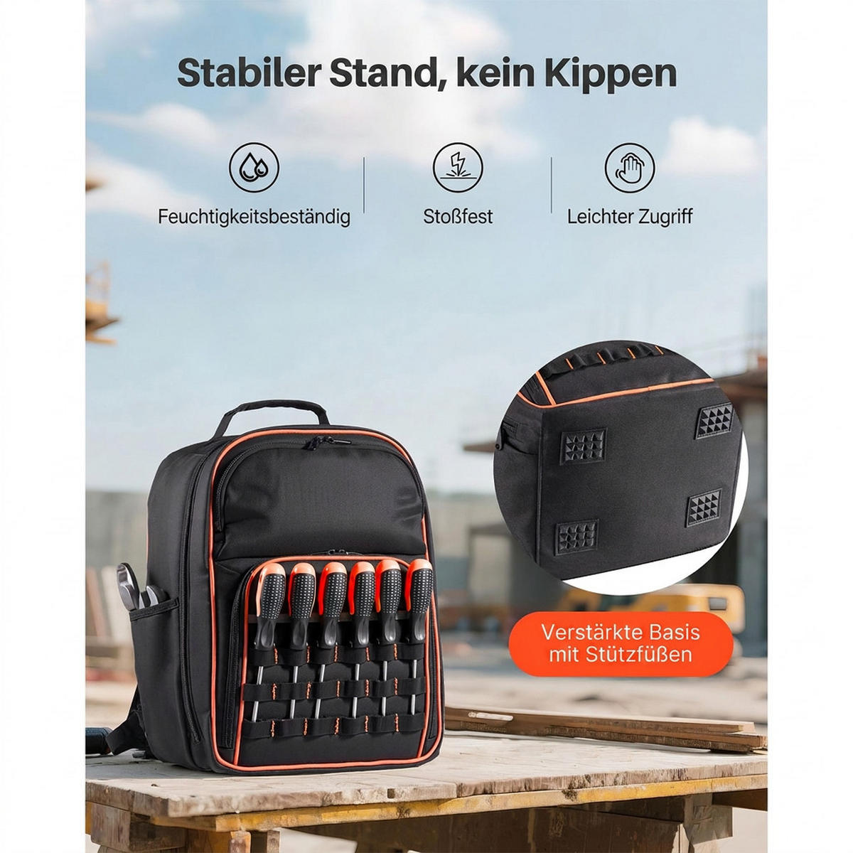 WERKZEUGTASCHE 49 Taschen Laptopfach-verstärkter Boden Elektriker - Schwarz, Textil (10/10/10cm) - Raelunyi