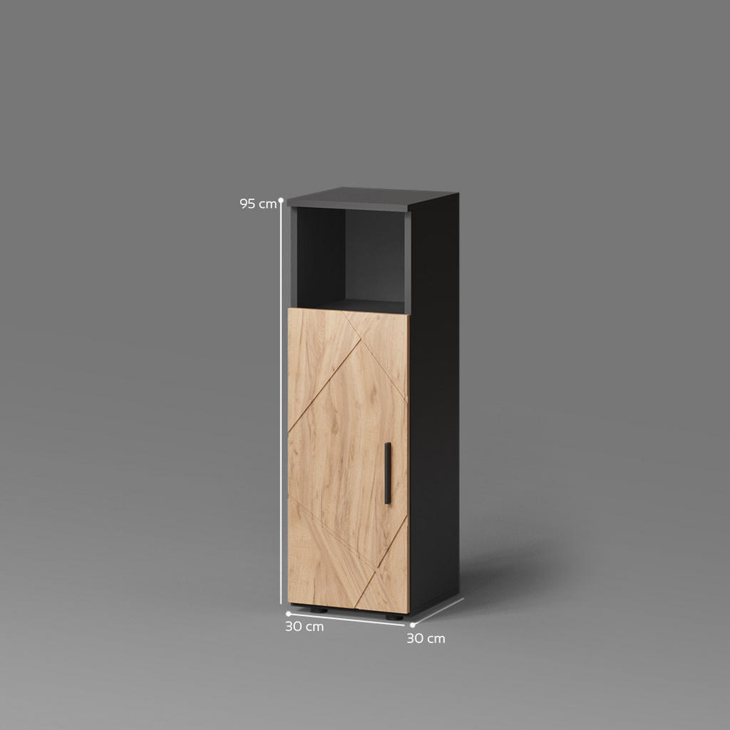 Thumbnail - Livinity® Midischrank, Honigeiche, Anthrazit, Holzwerkstoff, 3 Fächer, Quadratisch, 30x95x30 cm, Badezimmer, Badezimmers...