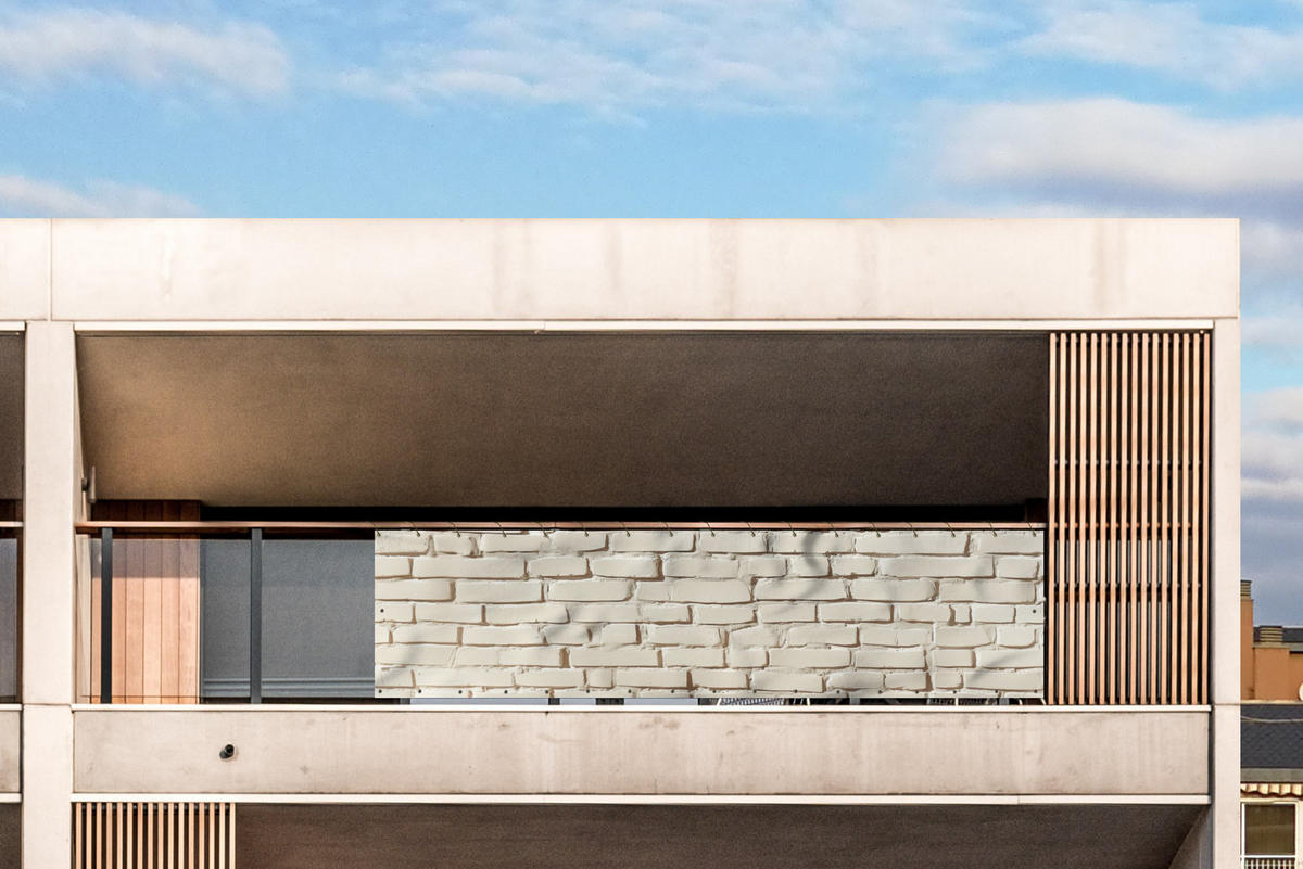 BALKON-SICHTSCHUTZ Ziegel - Wand - Licht - Weiß - Creme, Kunststoff (500/120cm) - MuchoWow