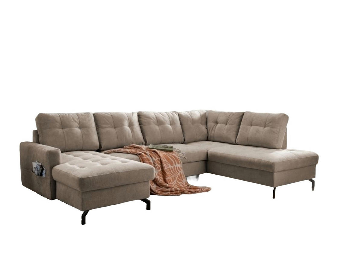WOHNLANDSCHAFT mit Schlaffunktion und Bettkasten - Schwarz/Braun, Textil/Metall (200/92/305cm) - myHomelando